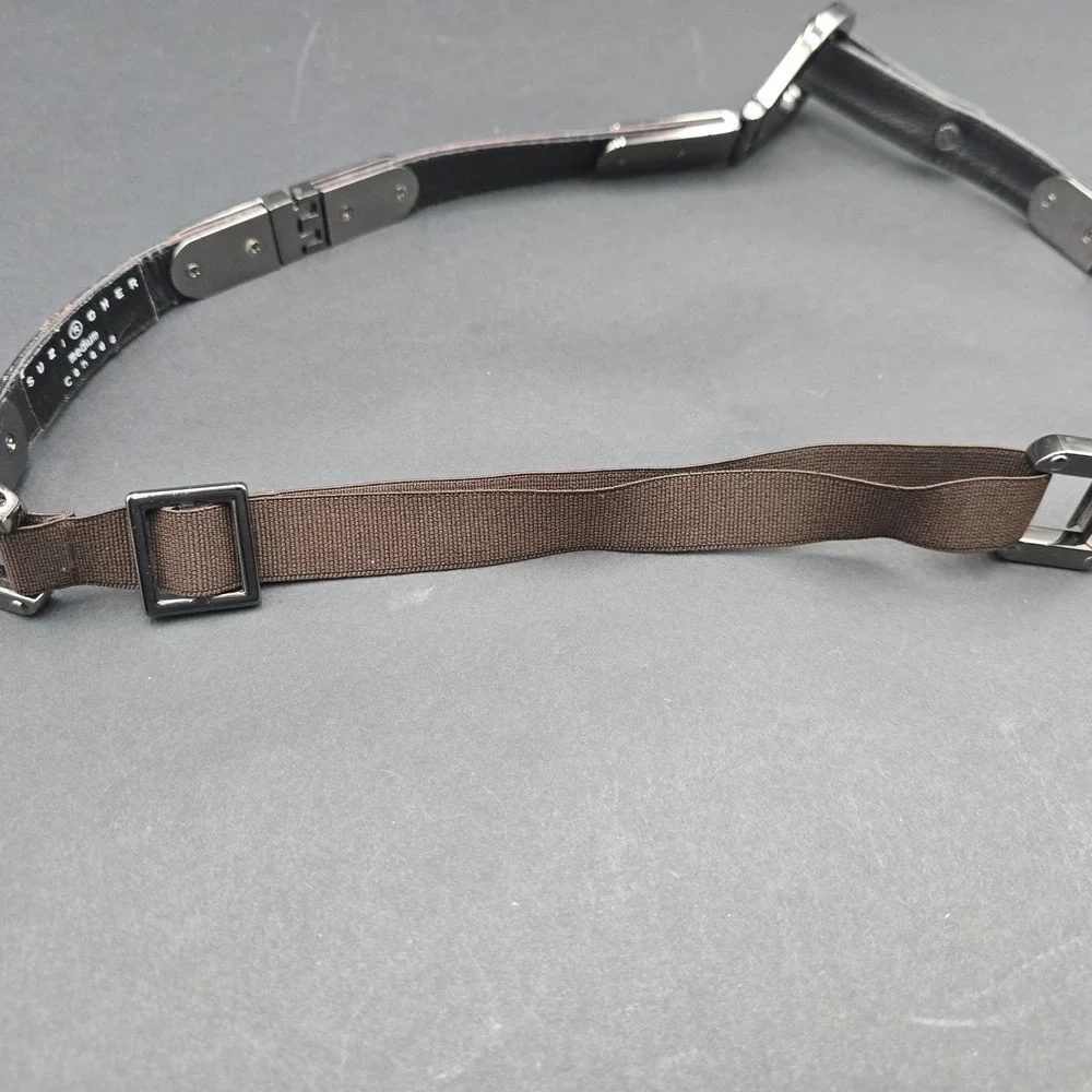 Suzi Roher Metal Leather Stretch Belt Brown Croc Gunmetal Carabiner Medium